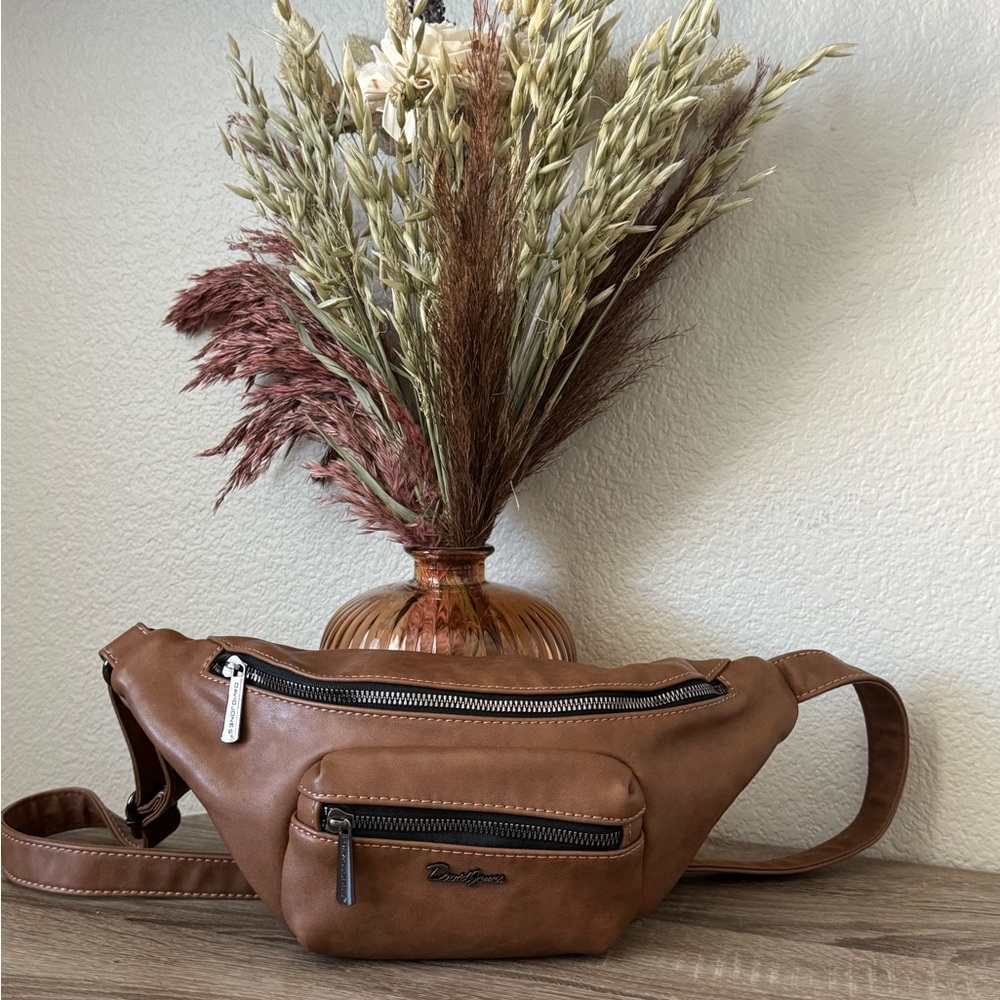 David Jones Tan Leather Belt Bag